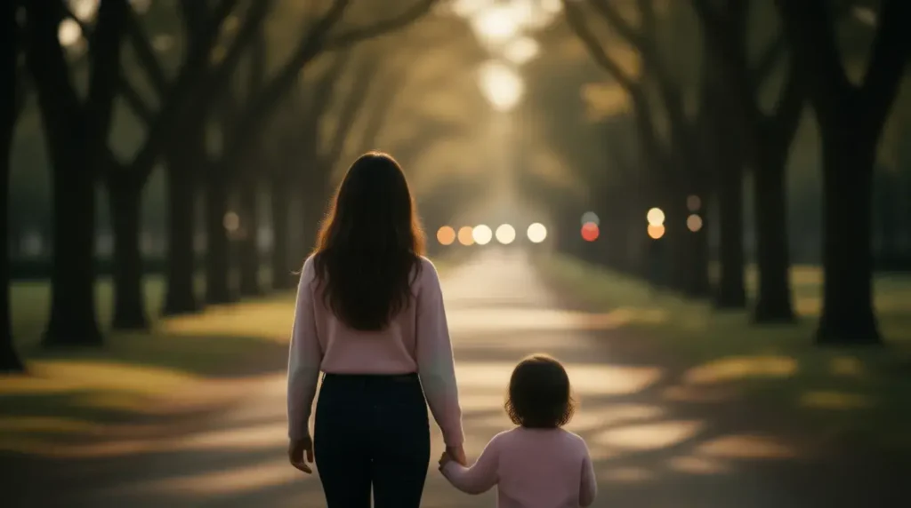 Young mother privacy concept representing Paula Profit raising daughter away from spotlight