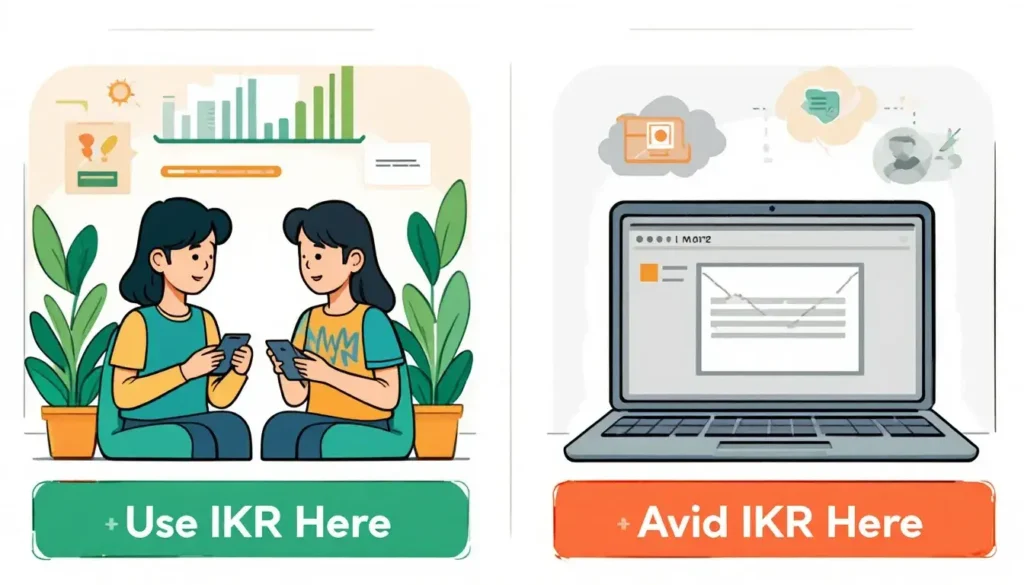 Illustration showing appropriate vs inappropriate situations to use IKR slang in conversation
