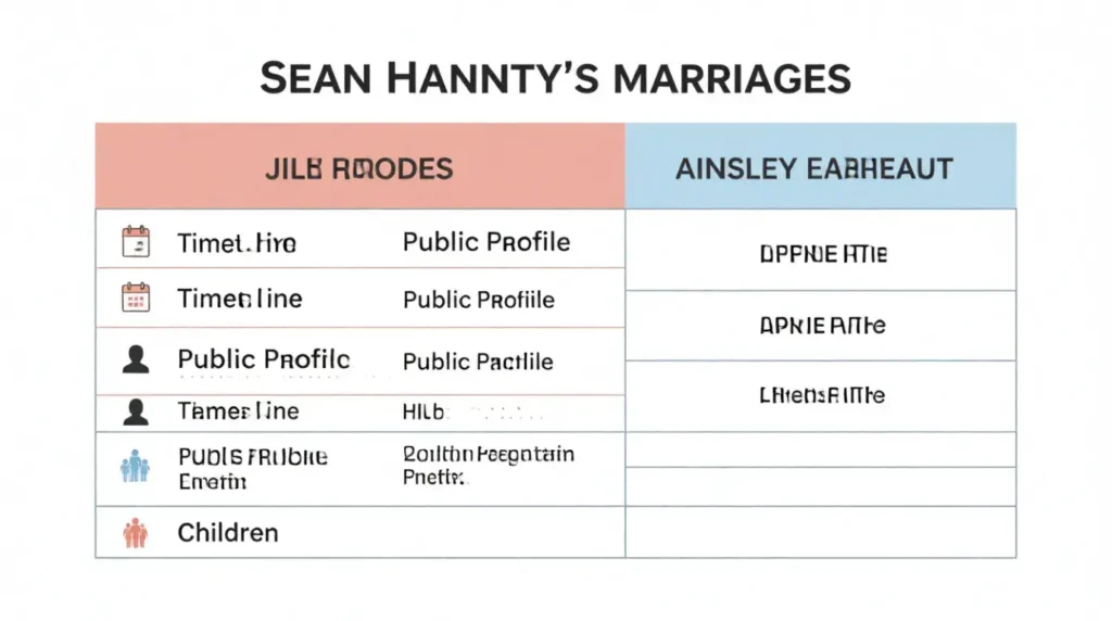  Infographic comparing key facts about Sean Hannity's ex-wife and current wife.