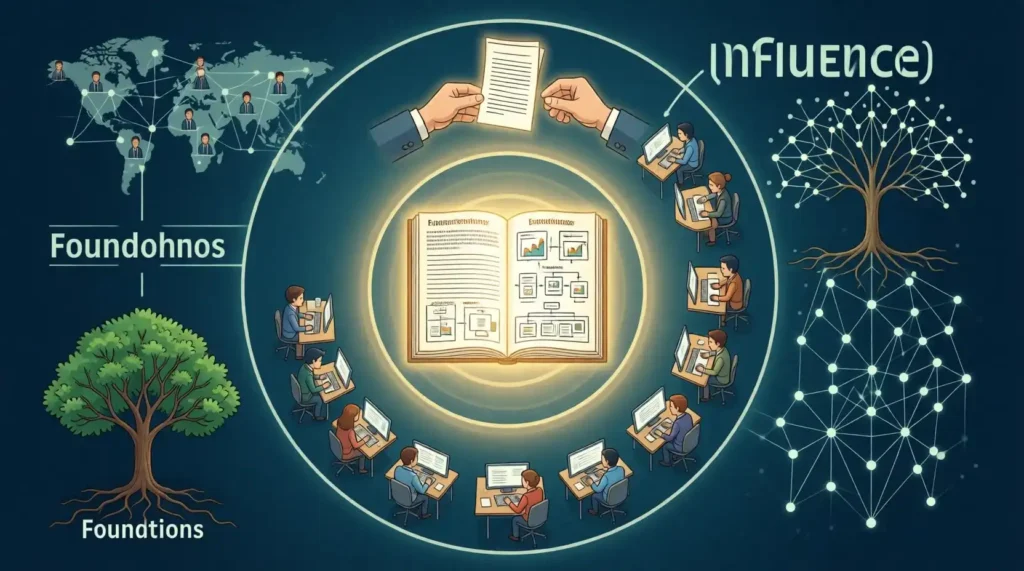 Legacy concept showing technical documentation standards and mentorship impact across generations