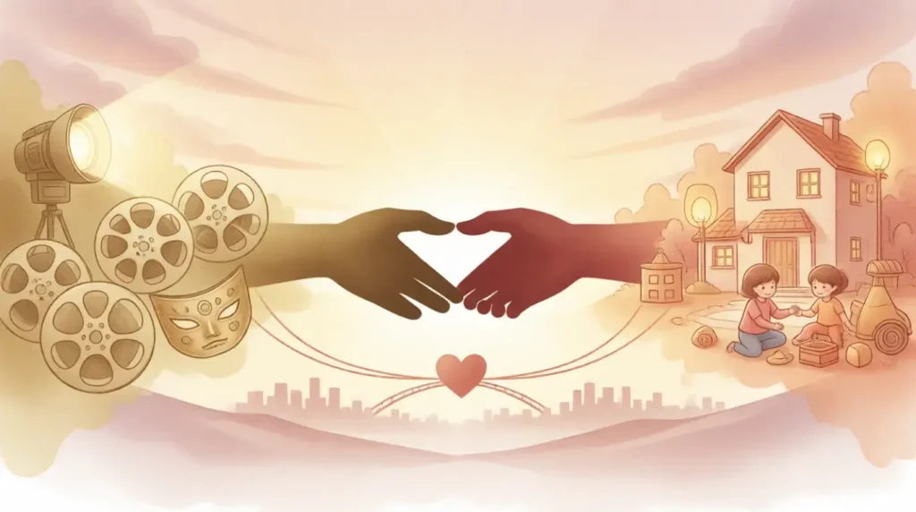 Supportive wife role in actor's career success and family balance concept