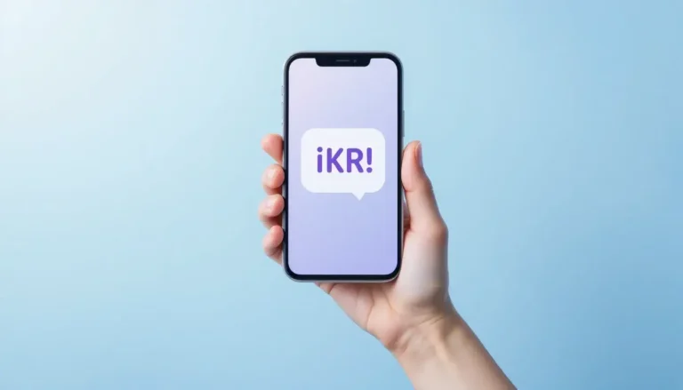What does IKR mean — person texting on smartphone with IKR speech bubble and chat interface