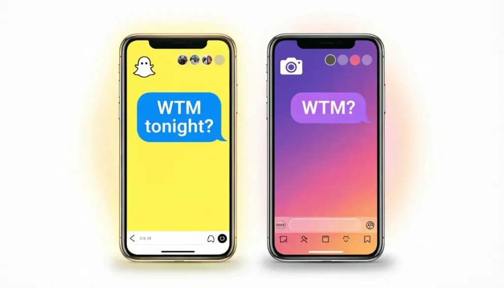 WTM meaning on Snapchat and Instagram social media platforms comparison